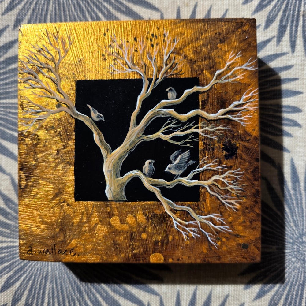 Donna Wallace Original Miniature Painting Gratitude VII White Tree Series Gold